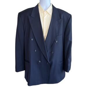 Vintage Oleg Cassini Double Breasted Wool Blazer Suit Jacket Navy Size 50R